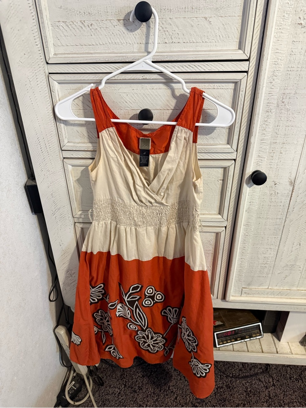 Sleeveless Cream and Orange Floral Midi Dress